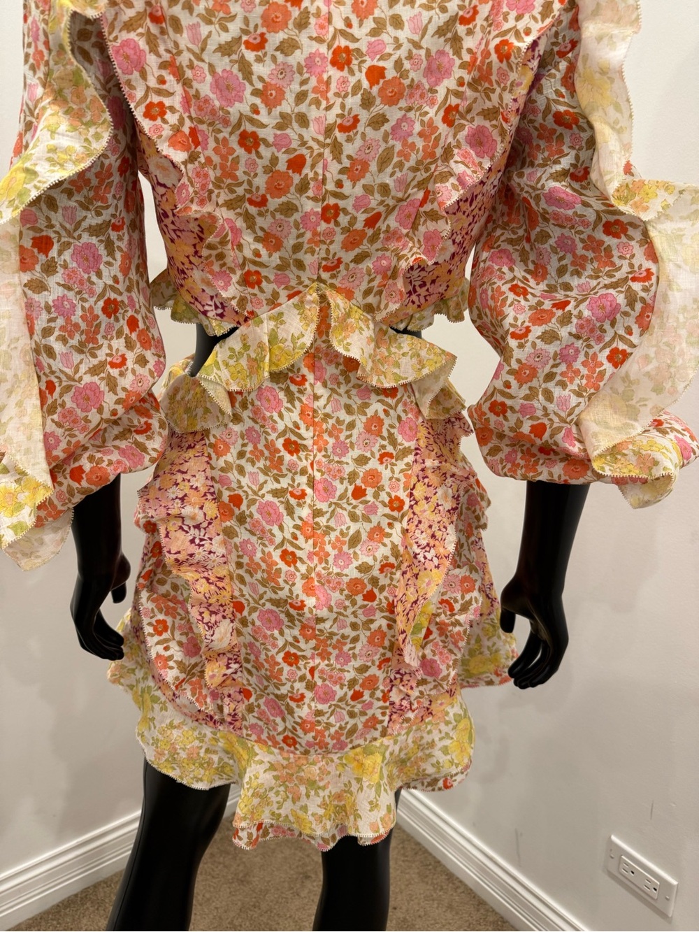 Zimmermann Floral Patchwork Ruffle Cutout Tie Front Mini Dress Size 2 - Picture 11 of 14